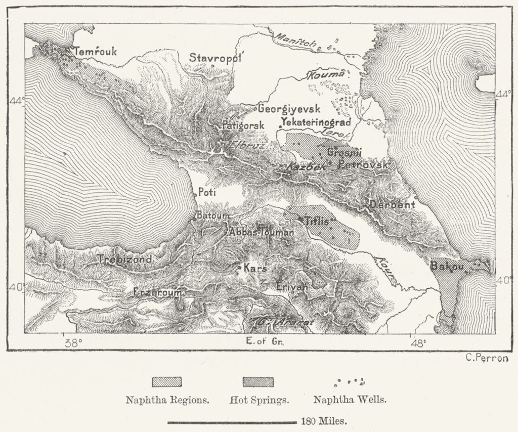 CAUCASUS GEORGIA. Hot Springs Naphtha, sketch map c1885 old antique chart